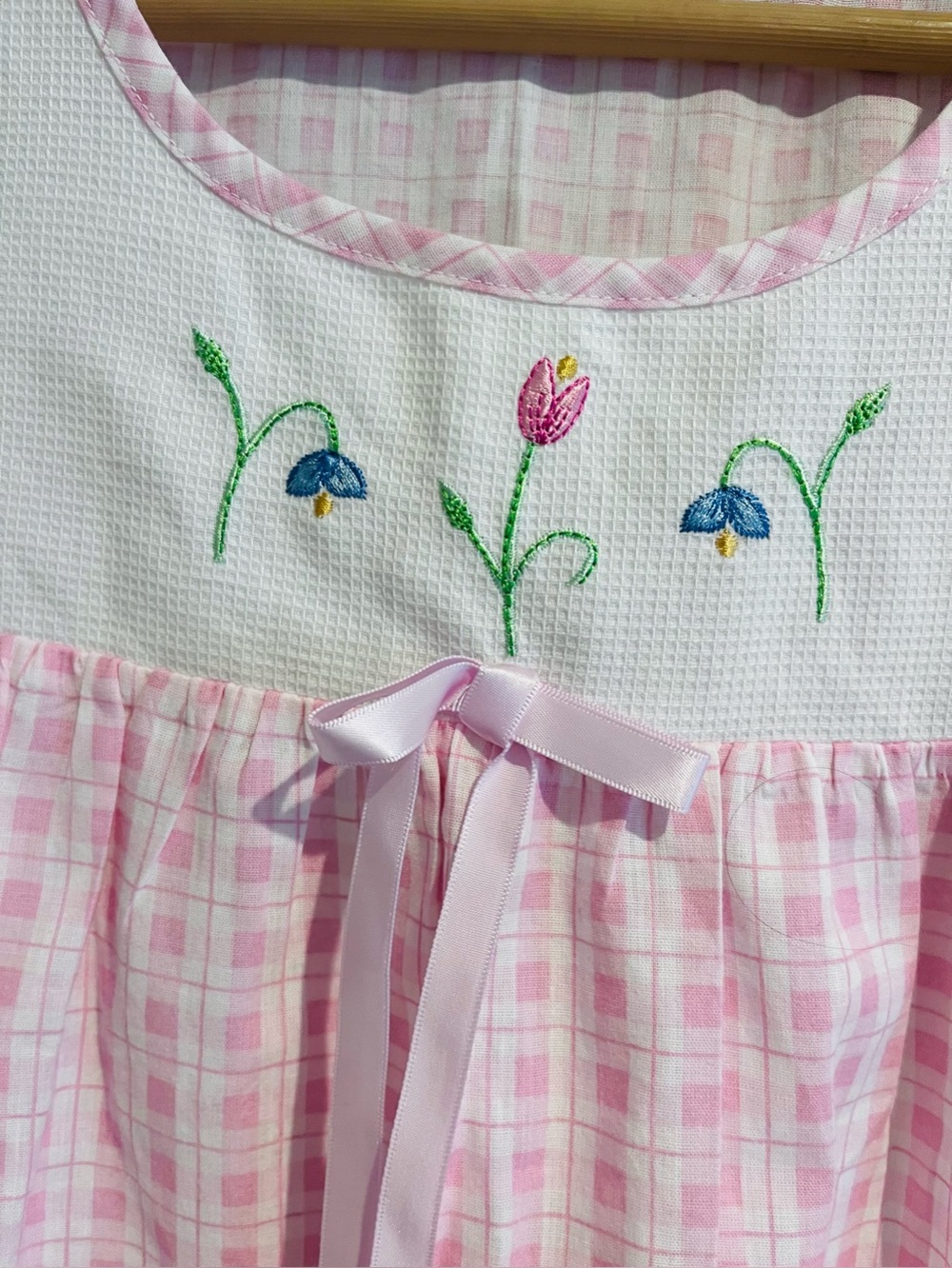 STAN HERMAN Vintage Pink Gingham Checkered SMALL NightGown Sleeveless Cotton
